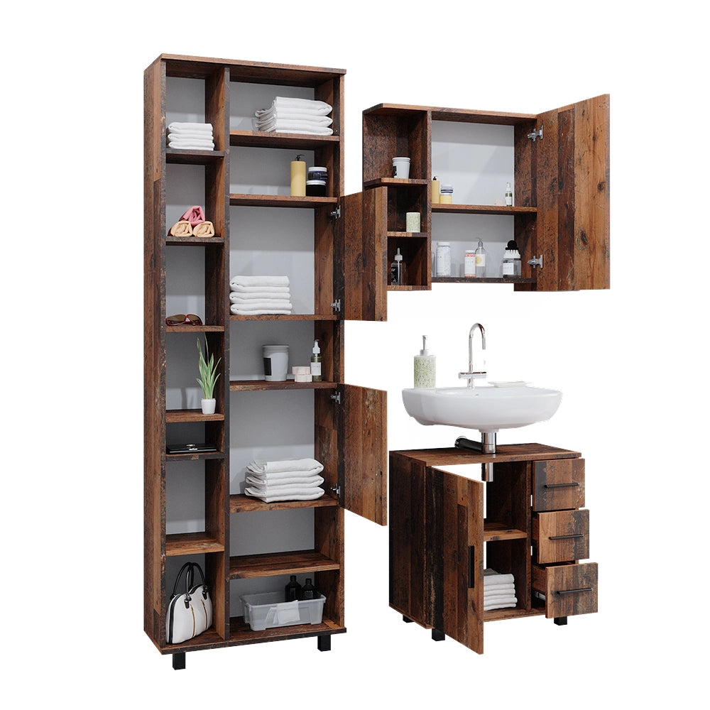 Vicco Set di mobili da bagno Rovere rustico 3 pezzi, con base 60 cm