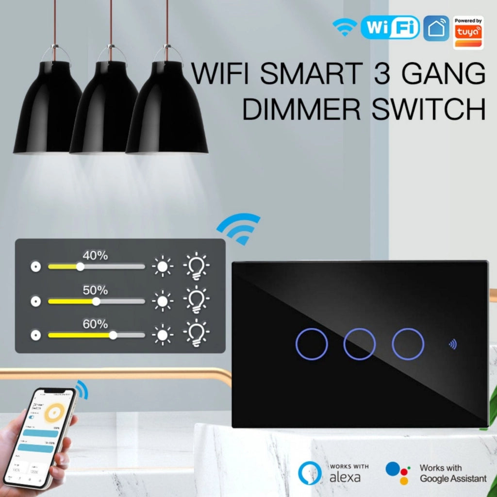 A2ZWORLD Interruttore Da Incasso Scatola 503, Touch Nero, WIFI 2.4G Matter, TUYA, Smart Life,Apple Home, Google Home, Alexa, SmartThings, 10A, AC 90-250V, 50/60HZ, 120X72X38mm, IP20,Disponibili 1,2,3 Tasti (3 Tasti)