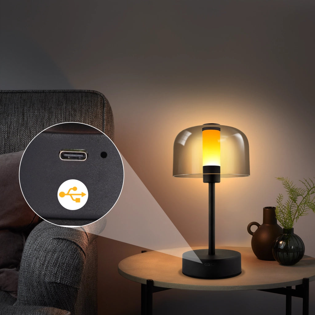 ZMH Lampada da tavolo LED nera touch wireless USB C ricaricabile luminosità regolabile per comodino camera letto