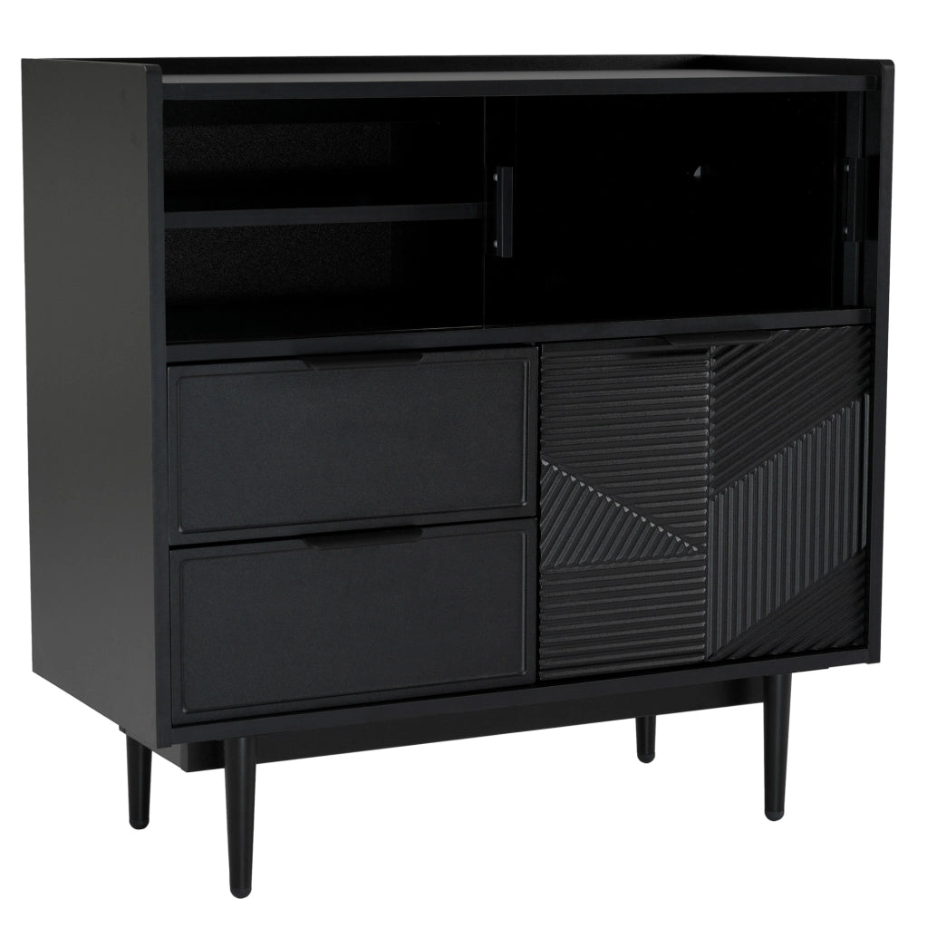 Mobile contenitore in MDF nero con ante scorrevoli in vetro e barra LED regolabile