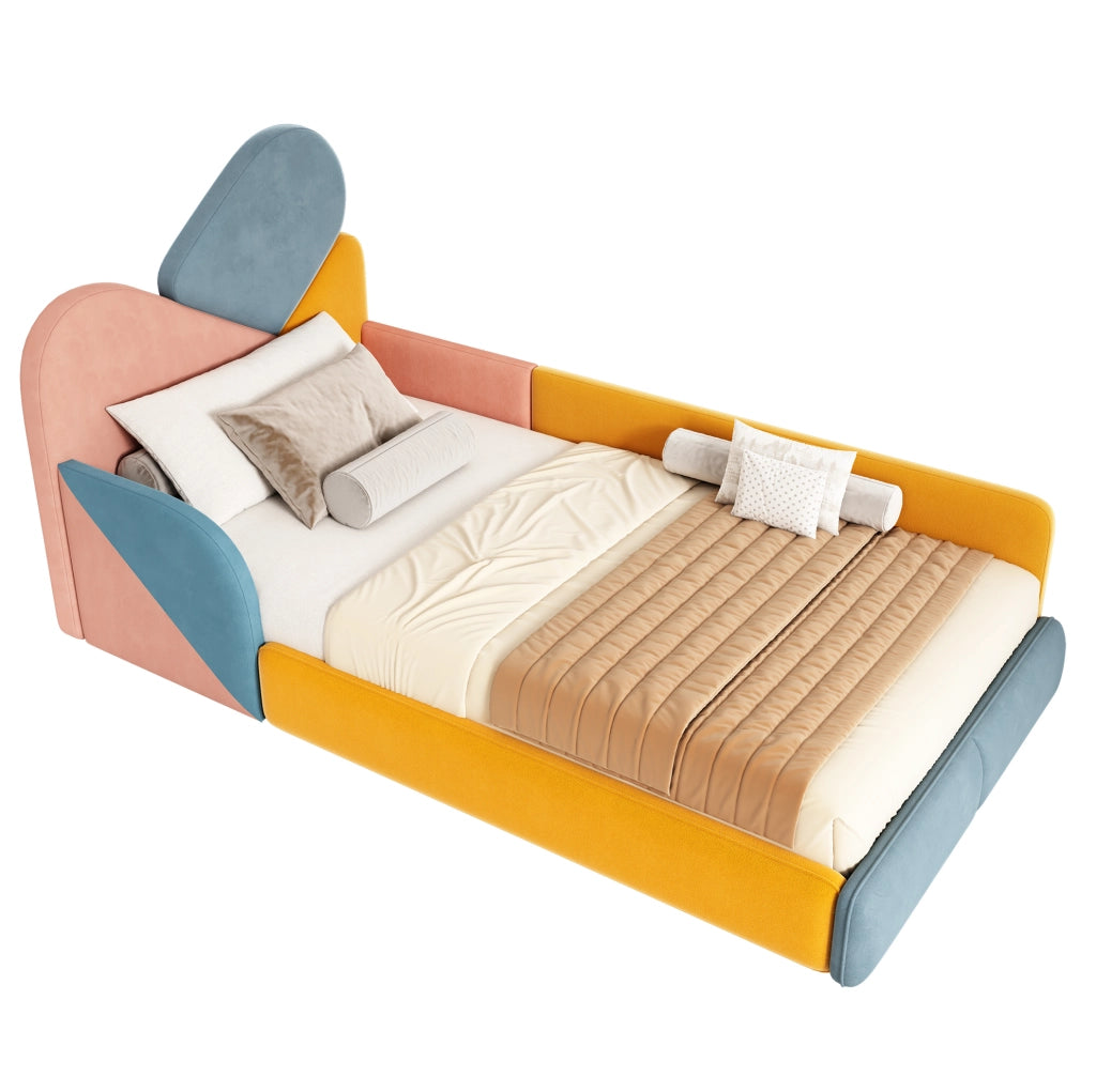 Letto imbottito 90x200 cm con protezione laterale rialzata in velluto multicolore