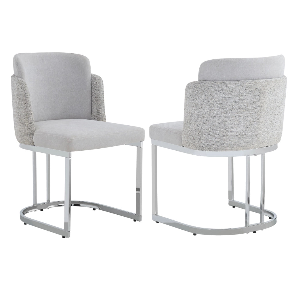 Set di 2 sedie da pranzo 61.49x59x54 cm con doppio schienale; gambe in metallo; chenille grigio argento