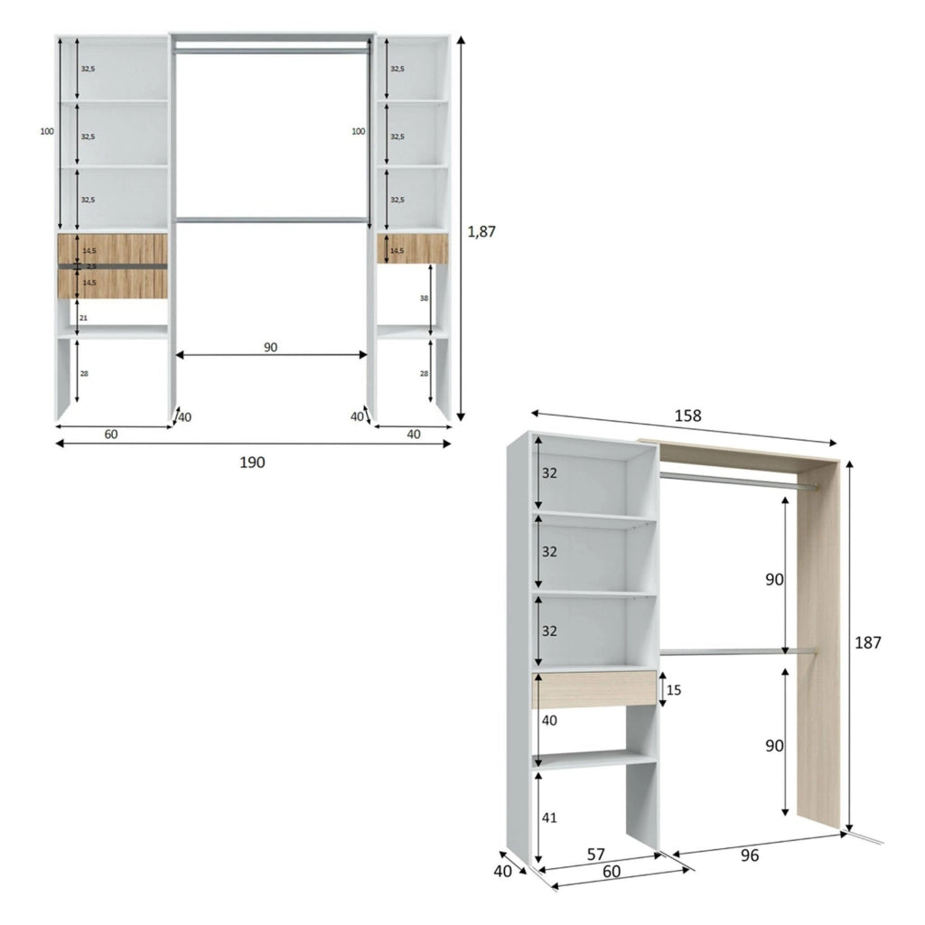 Armadio Camera da Letto Falcade, Guardaroba Grande Modulabile, 354x187h cm Bianco Rovere