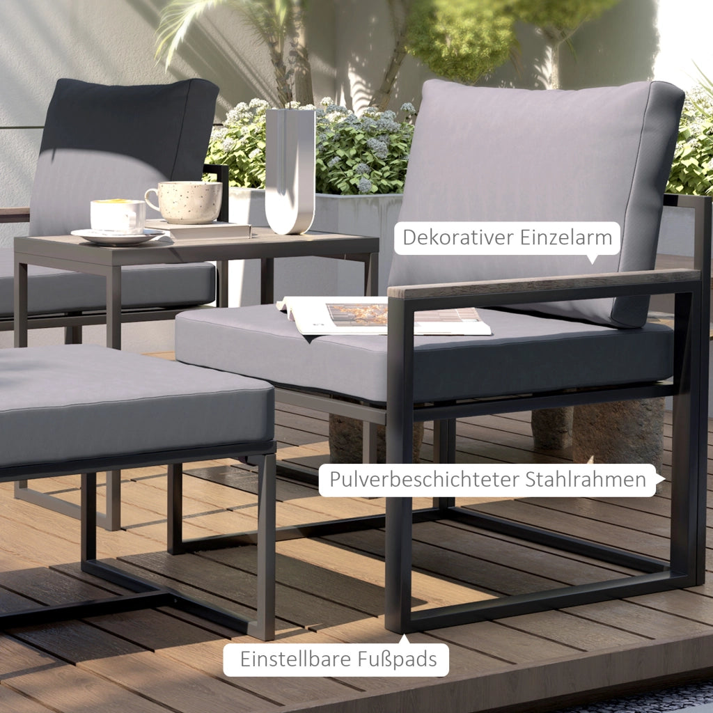 Set Divano da Giardino 2 Posti con Tavolino e Cuscini ¨C Zephmum ¨C Grigio Polyrattan