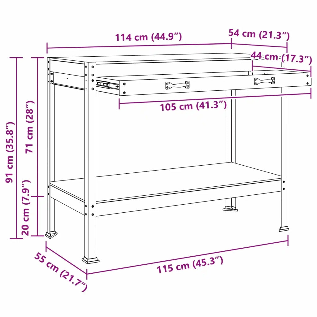 Banco da lavoro con cassetto Nero 114 x 54 x 91 cm CFW8945190