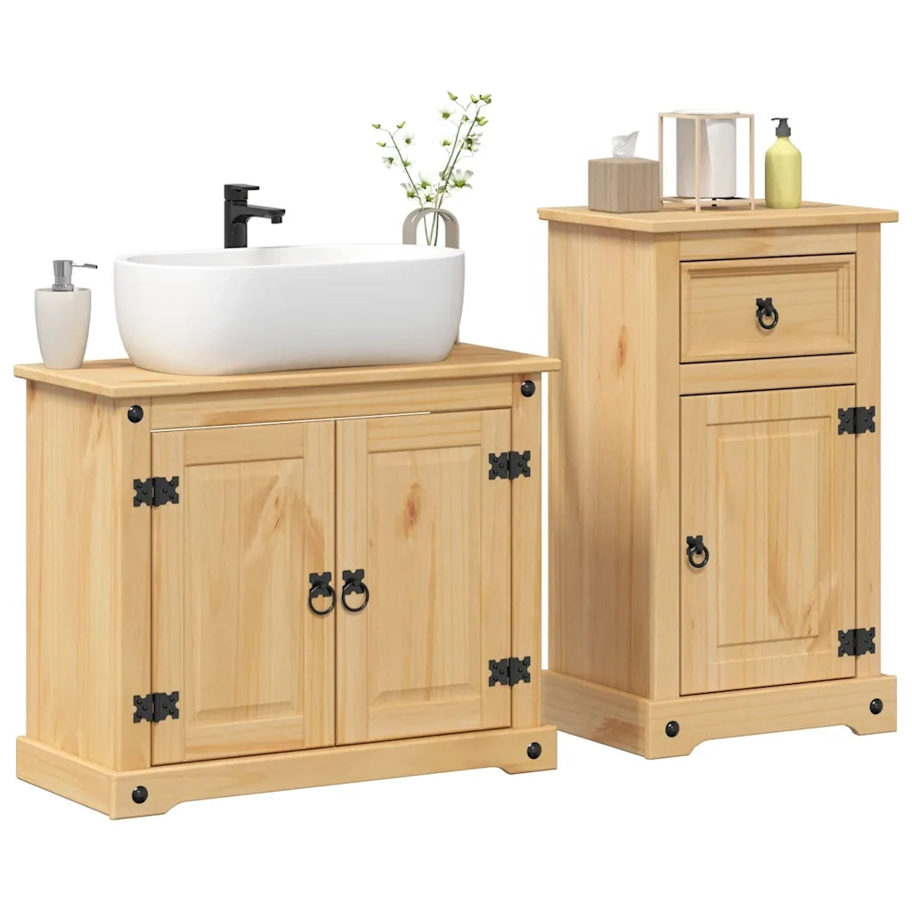Set Mobili da Bagno | Armadio da bagno 2 pz Corona in Legno Massello di Pino