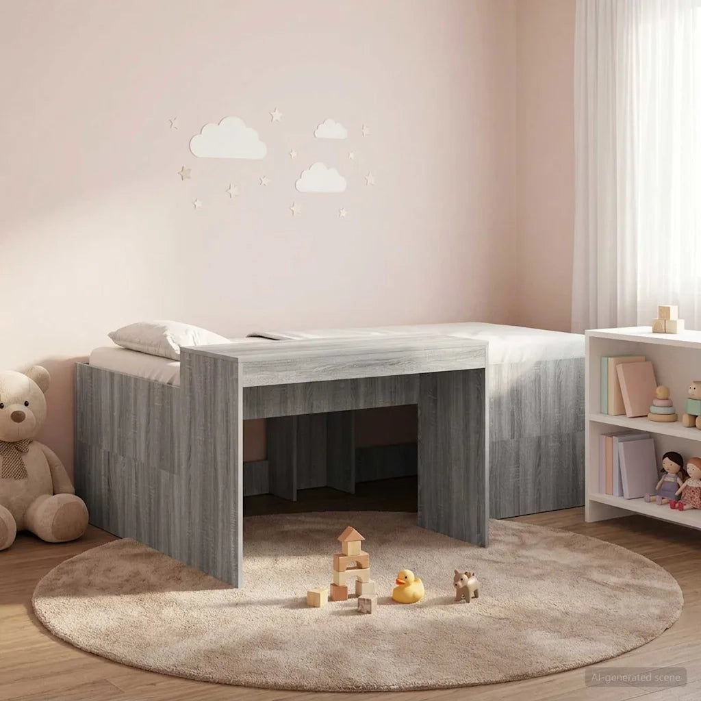 Letto alto per Bambini | Letto Infantile | Lettino con scrivania Sonoma grigio 80 x 200 cm