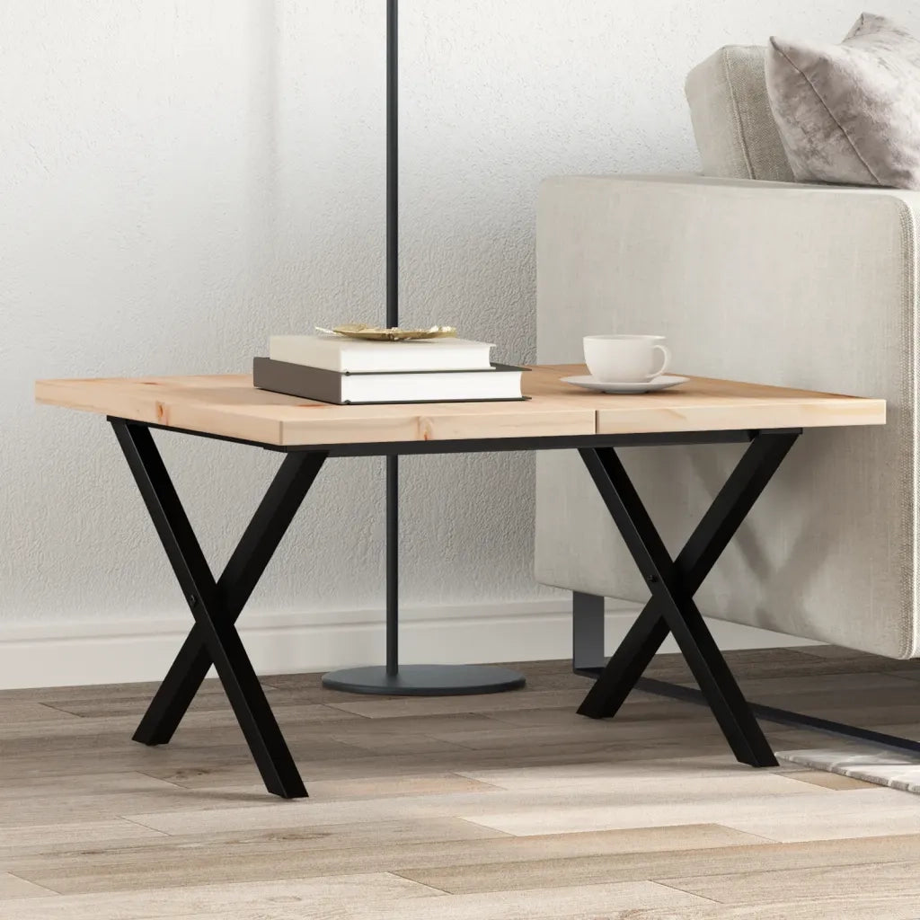 Tavolino Salotto Telaio a X 60x60x40,5 cm Legno Pino e Acciaio