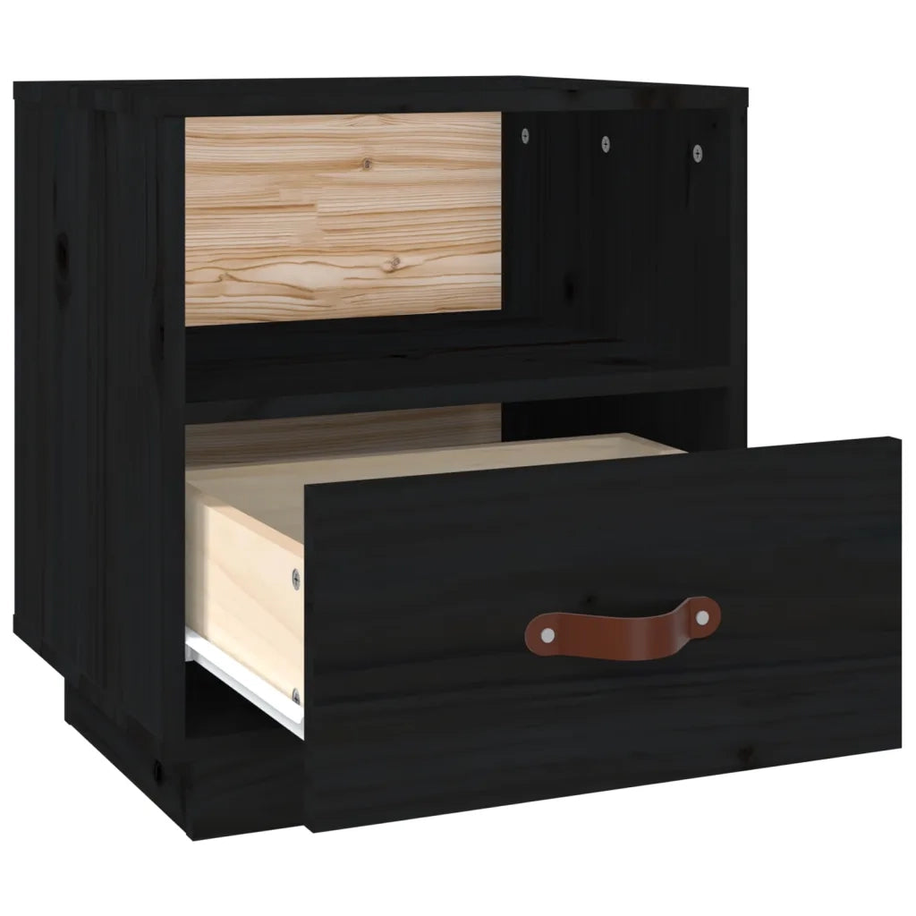 Comodino | Armadio da Notte | Mobiletto da notte Nero 40x34x45 cm in Legno Massello di Pino