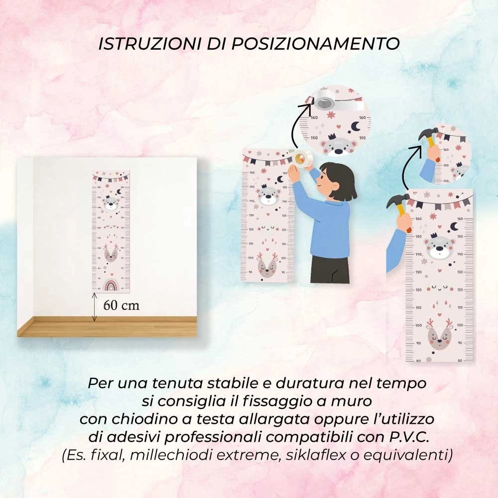 Metro Parete Misura Crescita Bambini in PVC 36x120 Cm Righello Grafico Altezza Muro Bimbi DIS_A