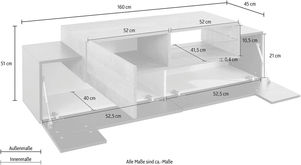 Mobile Tv 3 Ante e Ripiano a Giorno 160x45x51,5 cm Coro Grigio Antracite Opaco/Rovere Wotan
