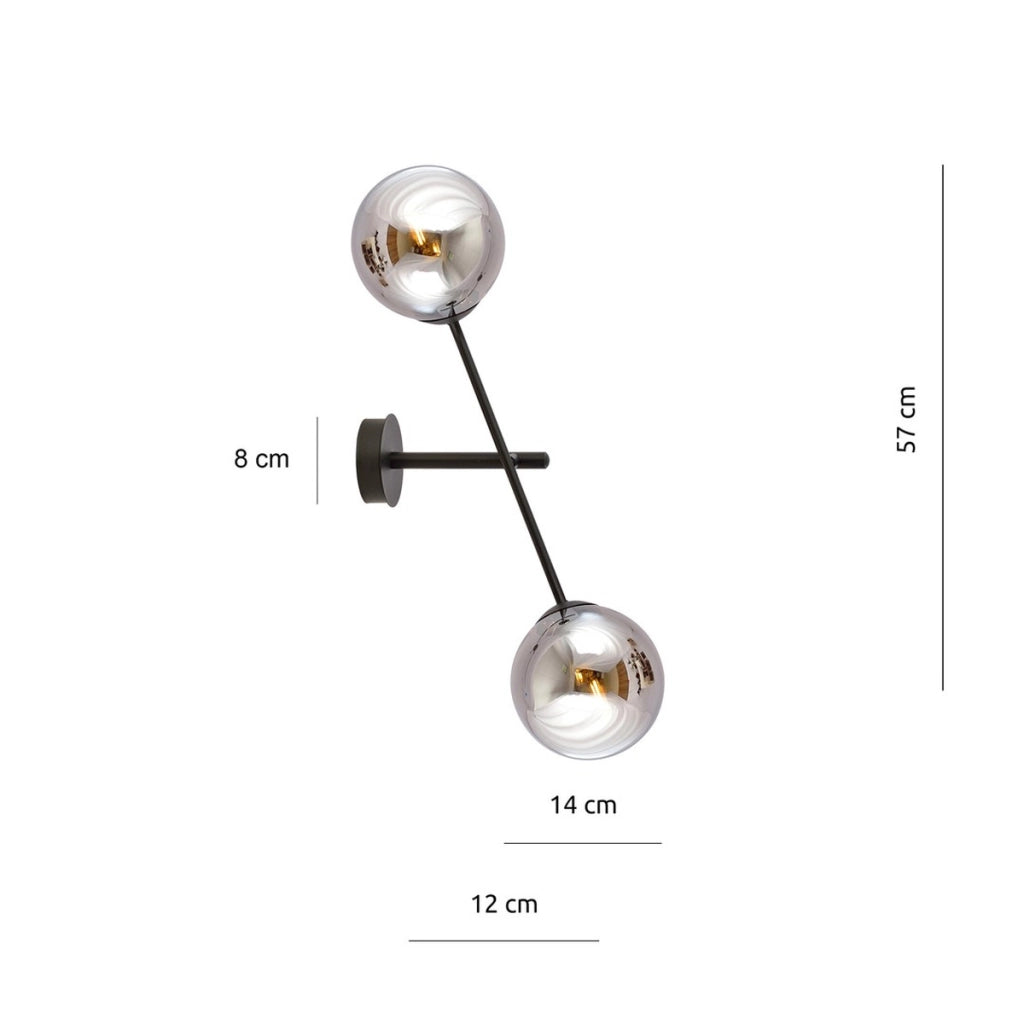 Lampada da parete LINEAR in acciaio nero con paralumi in vetro grafite