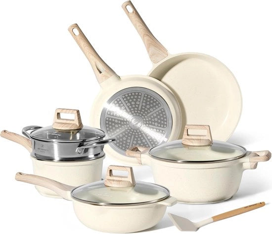 Set di pentole ad induzione con coperchio - Padella in granito con rivestimento antiscivolo e set di pentole - Non tossico, pentole in ceramica non aderente - Compatibile con tutti i forni