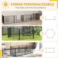 Recinto per Cani a 6 Pannelli Modulabili da Interno ed Esterno, in Acciaio, 164x83x60 cm, Nero