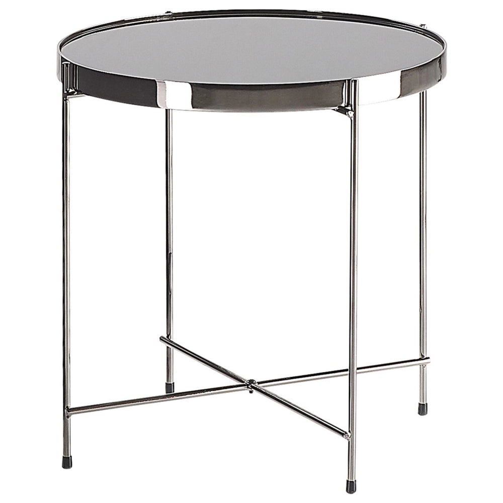 Tavolino Piano In Vetro Temperato Nero Gambe In Metallo Argento Rotondo Glam Lucido