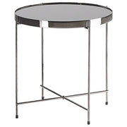 Tavolino Piano In Vetro Temperato Nero Gambe In Metallo Argento Rotondo Glam Lucido