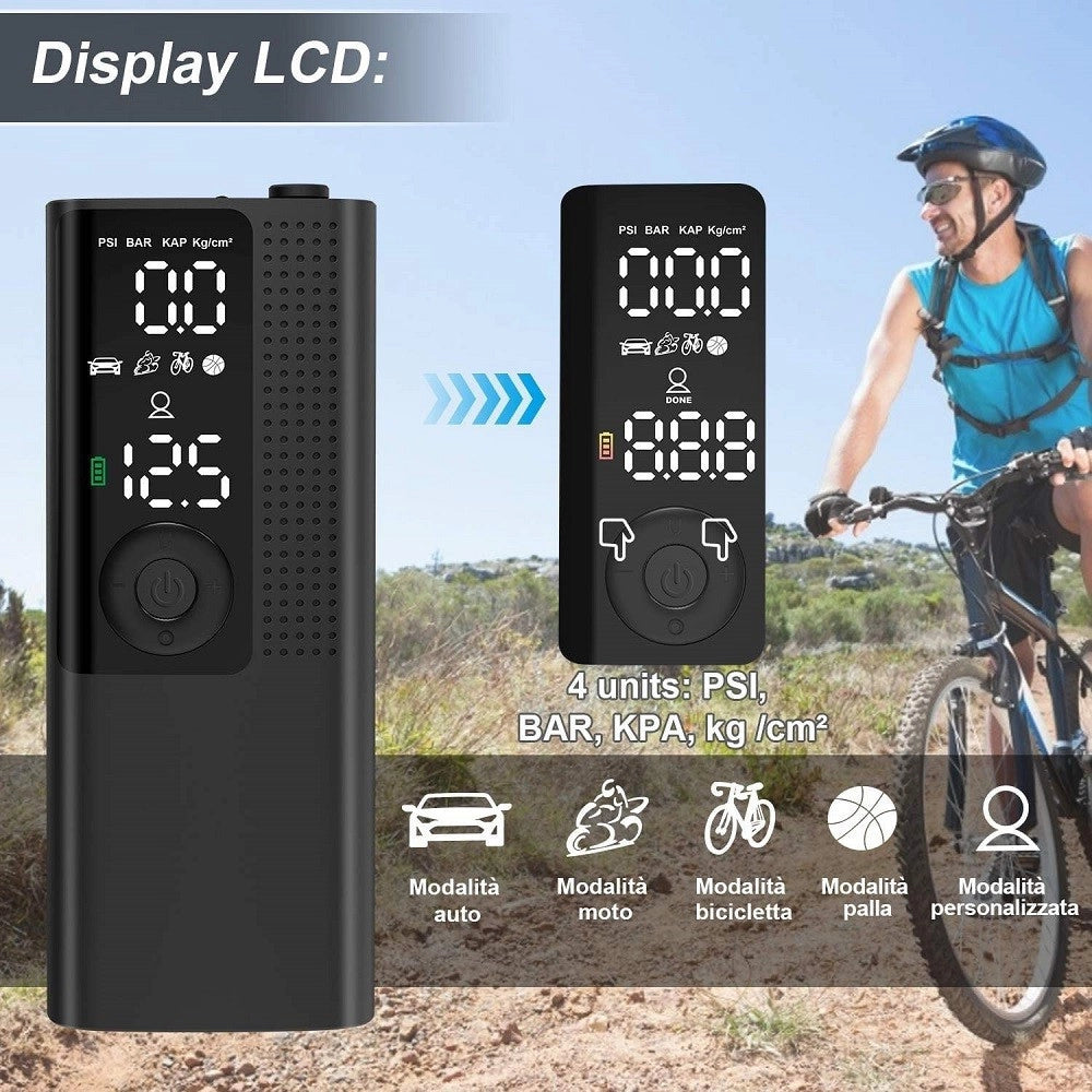 Trade Shop - Mini Compressore Portatile Pompa Elettrica Aria Display Lcd Moto Auto Bici Palla -