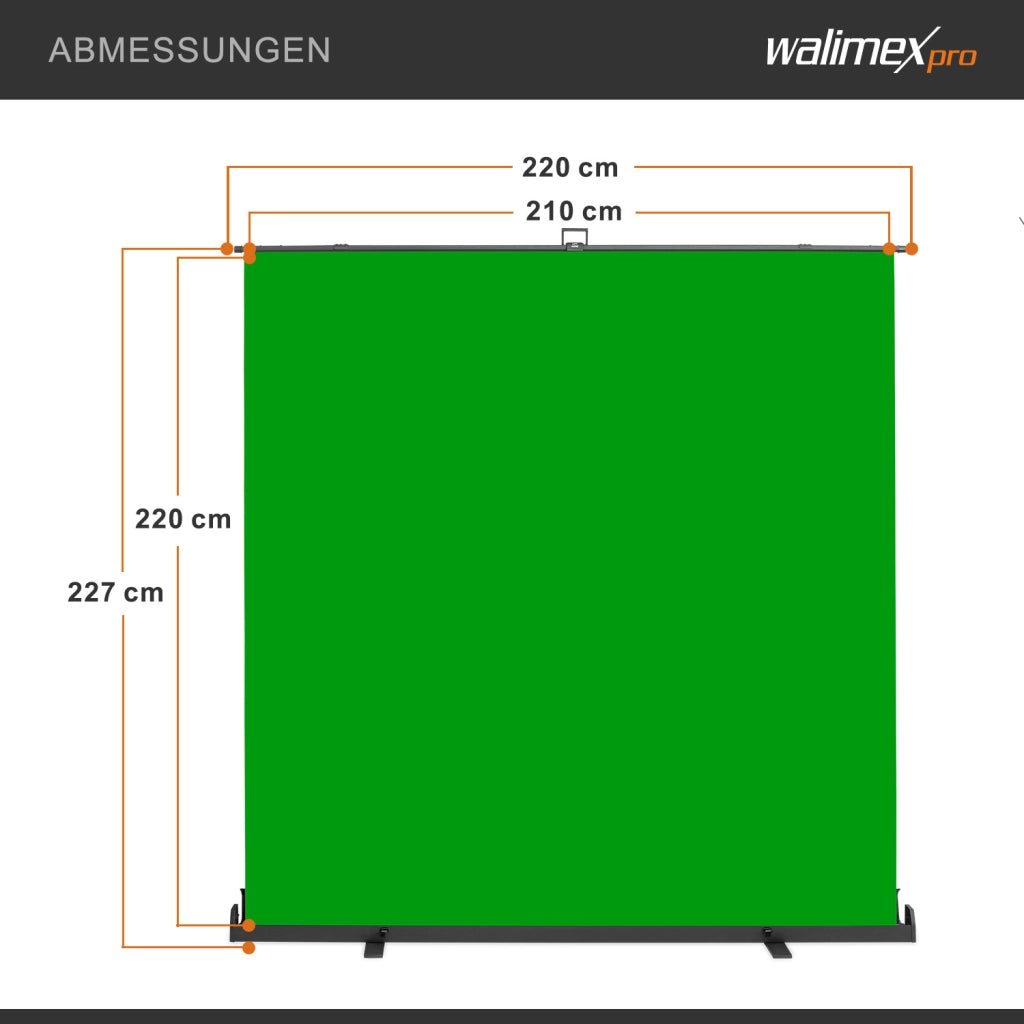 Fondale fotografico a rullo verde 210 x 220 cm, sfondo avvolgibile con supporto, sistema per studi fotografici, pannello ingualcibile ideale per chroma key