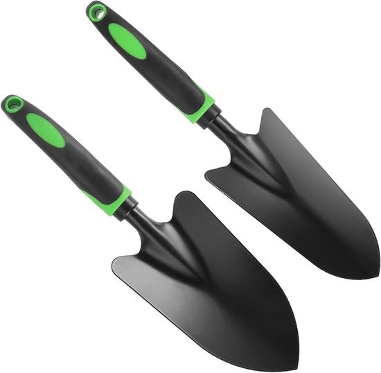 Set di 2 cucchiai per piante, zappa per giardino e badile a punta, lunghezza 32 cm - Set di piccole cucchiaie per giardino e balcone con testa in acciaio inossidabile e manico in plastica
