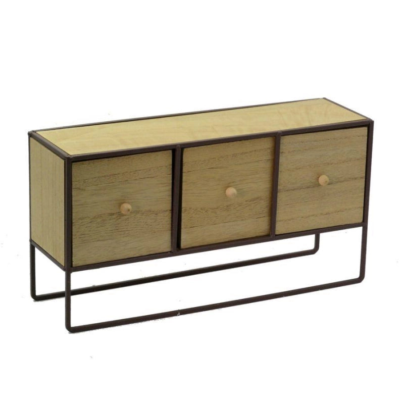 Portatutto legno e metallo marrone arrugginito 3 cassetti cm 38x11h20