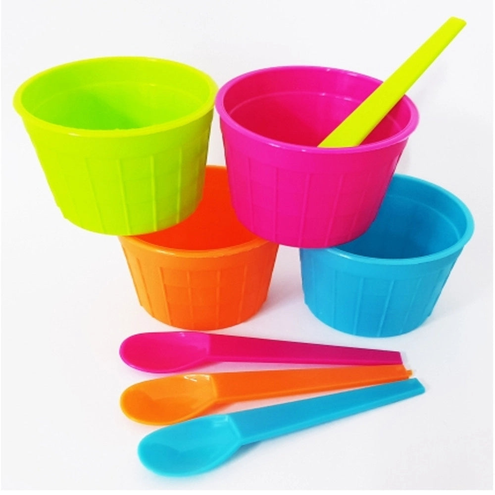 Trade Shop - 16 Coppe Coppette Colorate Delice Con Cucchiaino Da Gelato Frutta Macedonia -