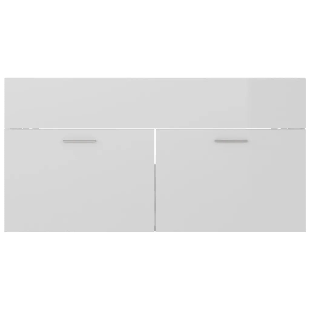 Mobile Lavabo-Armadietto da bagno Bianco Lucido 90x38,5x46 cm in Legno Multistrato