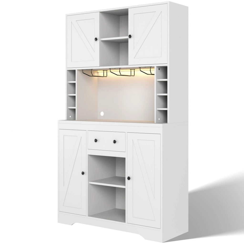 Credenza da cucina 105x40x180 cm con LED controllato da app; presa integrata e portabicchieri bianca