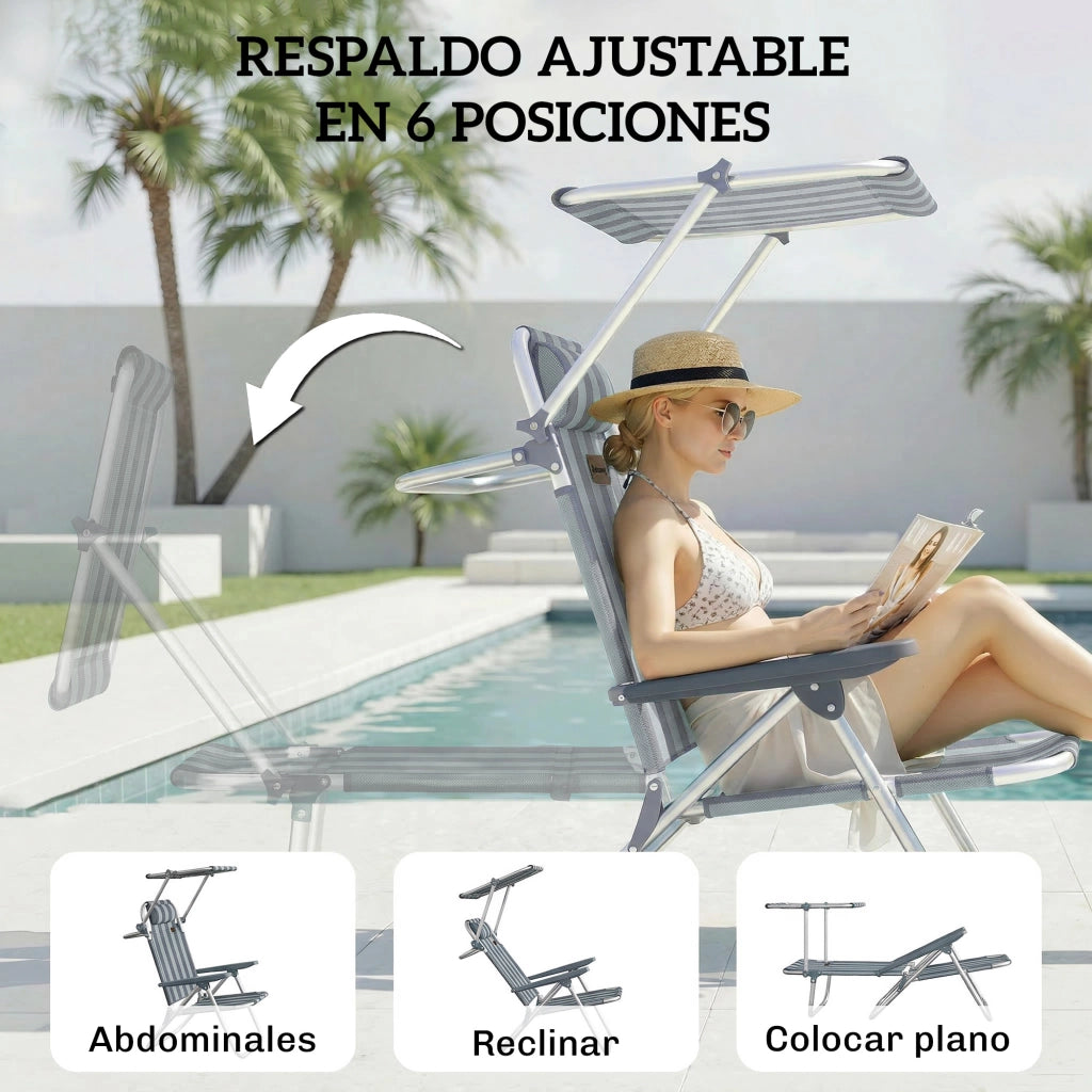 Sedia da Spiaggia Pieghevole con Tettoia ¨C zephmum ¨C Blu e Bianco