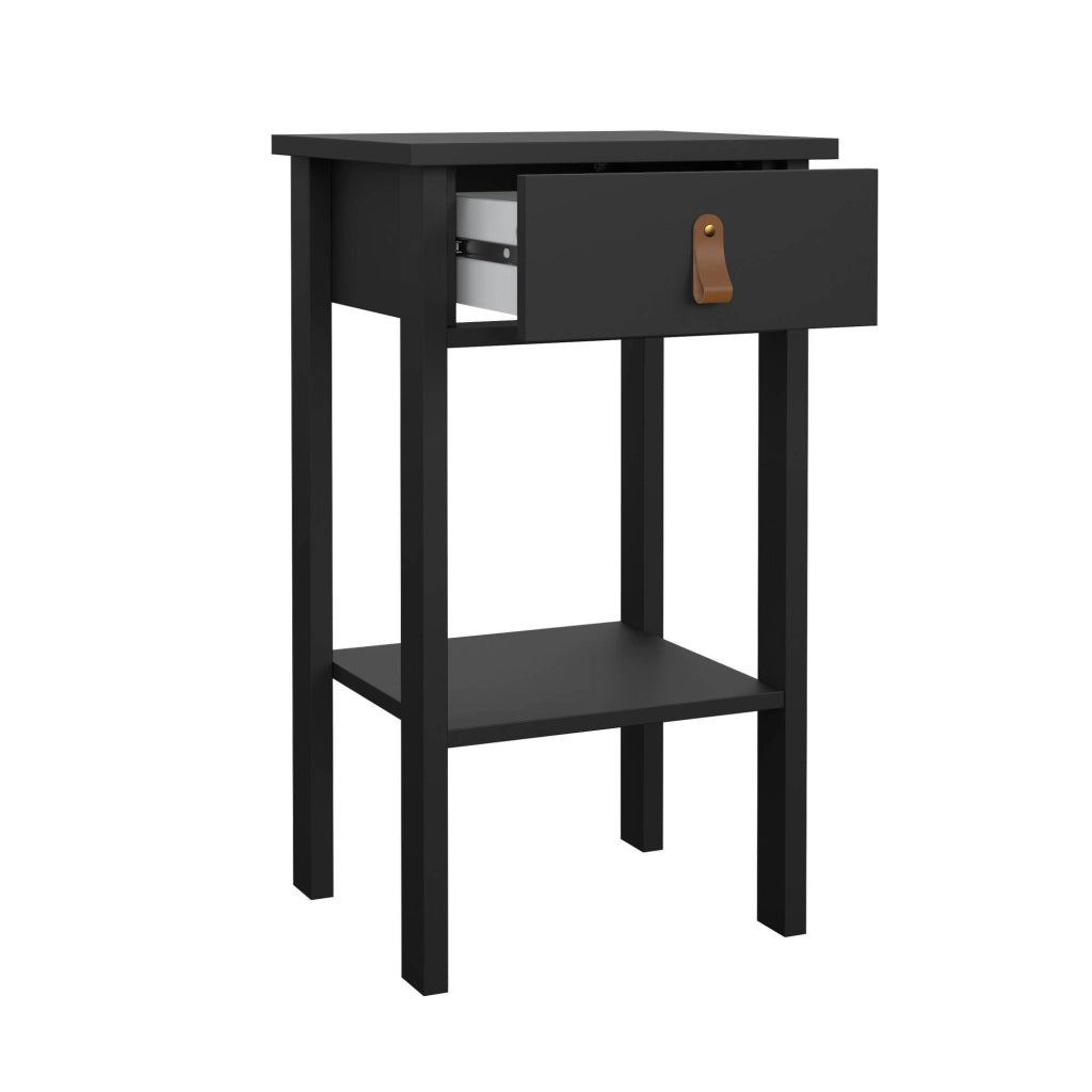 Comodino Inday, Comò basso, Tavolino da notte, Mensola da letto, 40x34 h70 cm, Nero