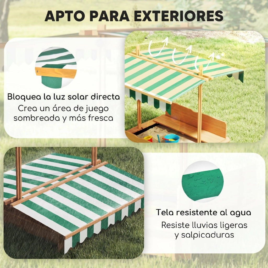 Arenero con Toldo Ajustable e Panche ¨C zephmum ¨C 106x106x115 cm Legno Naturale