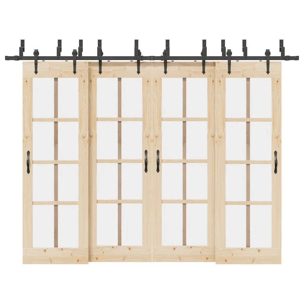 Kit di Binari per Porte Scorrevoli 305 cm Acciaio Nero