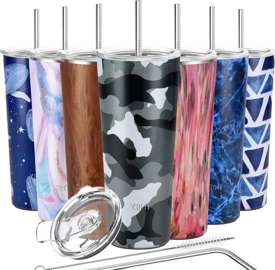 Tazza da caffè in acciaio inox isolata a vuoto 780 ml con coperchi e canne - Eterogeneo - Imprigiona il ghiaccio - Resiste all'acqua di mare - Camouflage
