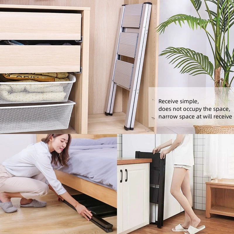 Scala a 3 gradini, sgabello pieghevole, gradini antiscivolo pi¨´ larghi e migliorati, scala portatile e leggera per casa e cucina, supporta fino a 150