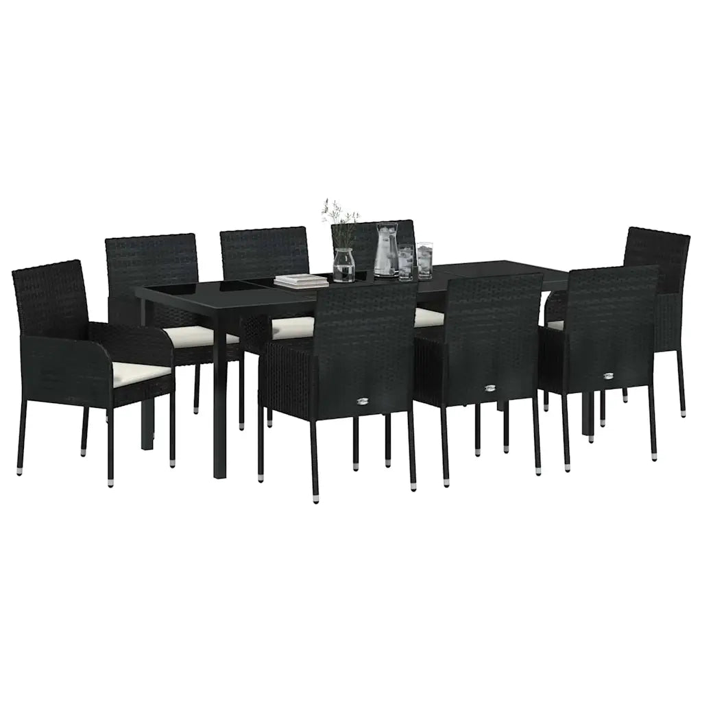 Set da Pranzo per Giardino con cuscino 9 pcs Nero polyrattan 3380105