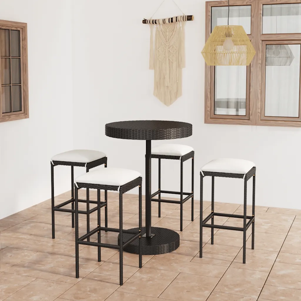 Set Bar da Giardino 5 pz | Set Salotto da Giardino con Cuscini Polyrattan Nero