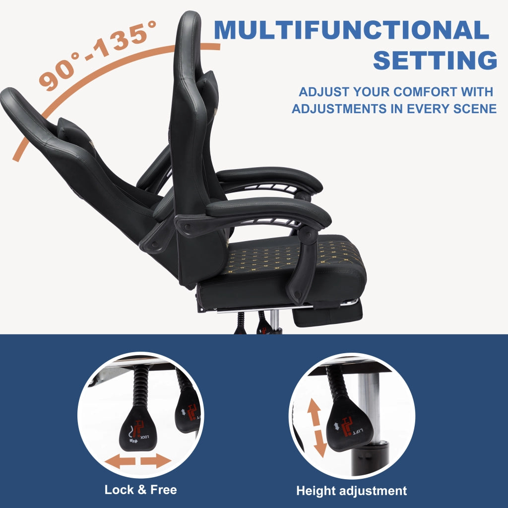 Poltrona Gaming Racing Ergonomic ¨C zephmum ¨C Pelle Nera 80x70x130