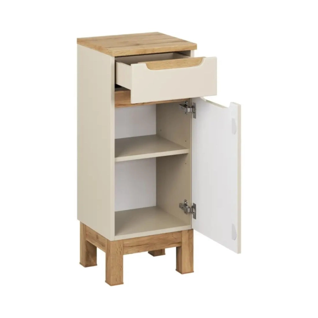 Set ERMANO cashmere 150cm: mobile sottolavabo + lavabo incassato + mobili sospesi e da appoggio + specchi