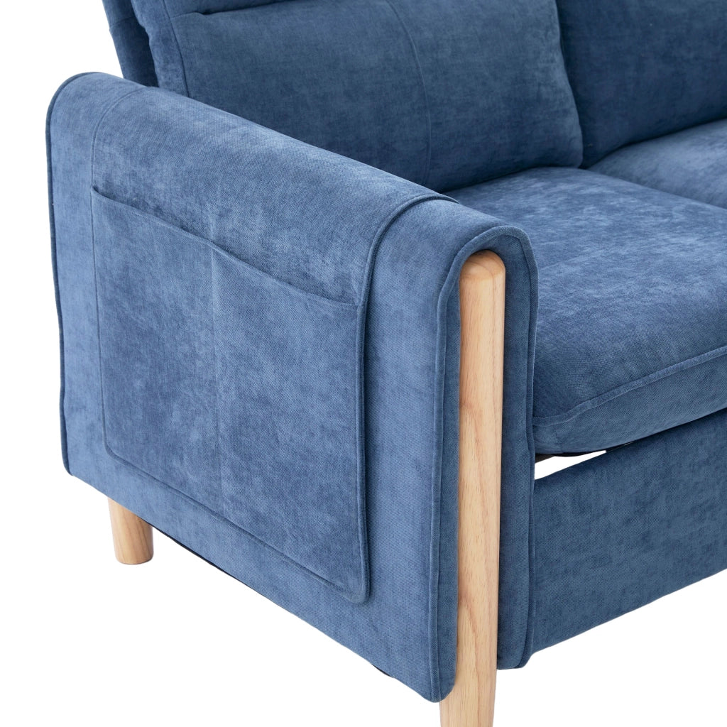 Divano modulare a U 4 posti in ciniglia blu con 2 pouf contenitore HOMVRA
