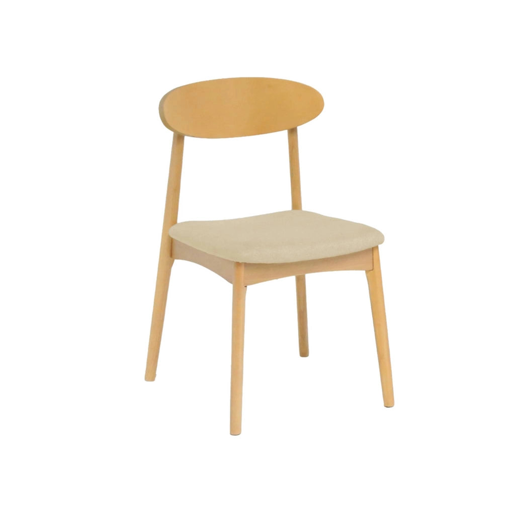 Set 2 sedie vintage in legno di hevea naturale e tessuto, beige