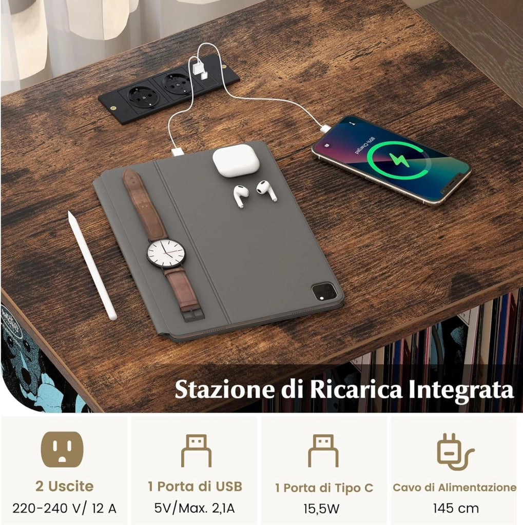 Supporto per Giradischi, Supporto per Giradischi in Vinile con Presa di Corrente e Porta USB, Ruote Bloccabili, 3 Livelli, per Soggiorno, Camera da Letto, 52 x 45 x 75 cm (Marrone)