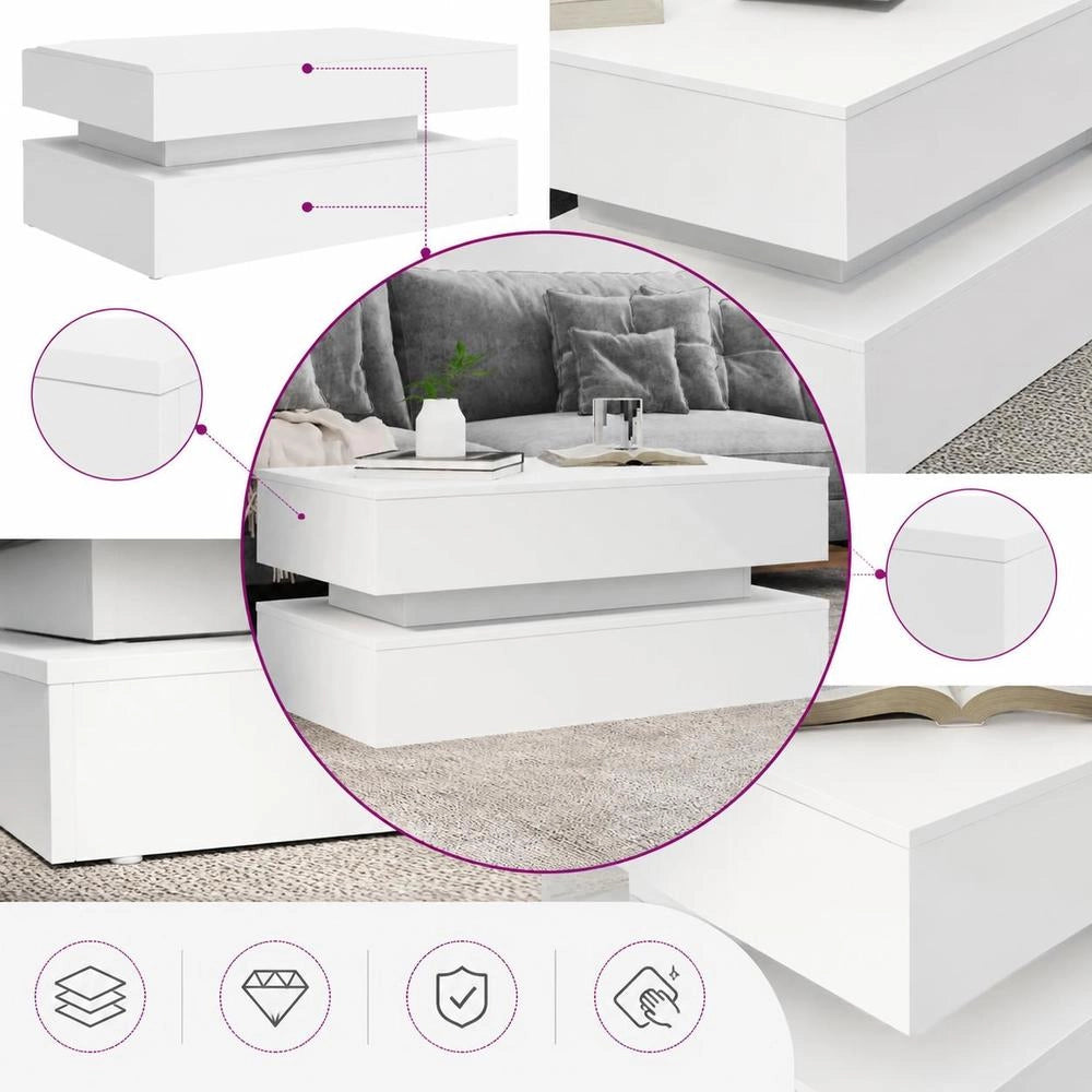 Coffee Table With LED Lights White 90x50x40 Cm