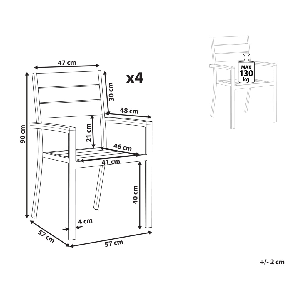 Set di 4 sedie da giardino in plastica grigia con struttura in alluminio e patio moderno