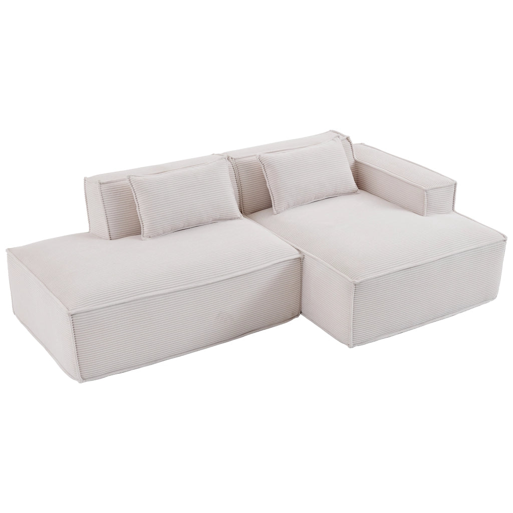 Divano Diritto 235 cm con 2 Cuscini, Design Semplice, per Soggiorno Piccolo, in Poliestere Imbottito, Beige