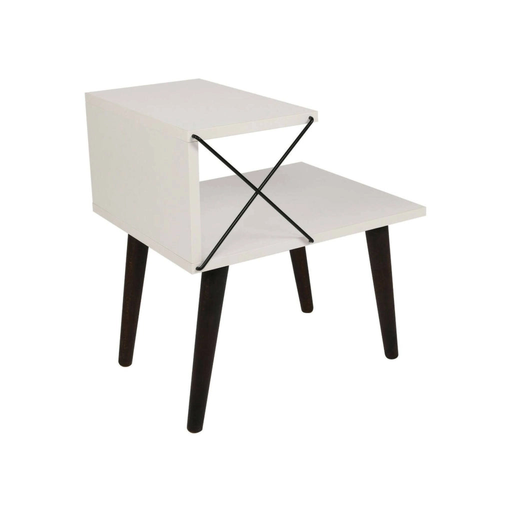 Comodino Newton, Comò basso, Tavolino da notte, Mensola da letto, 50x40h55 cm, Bianco