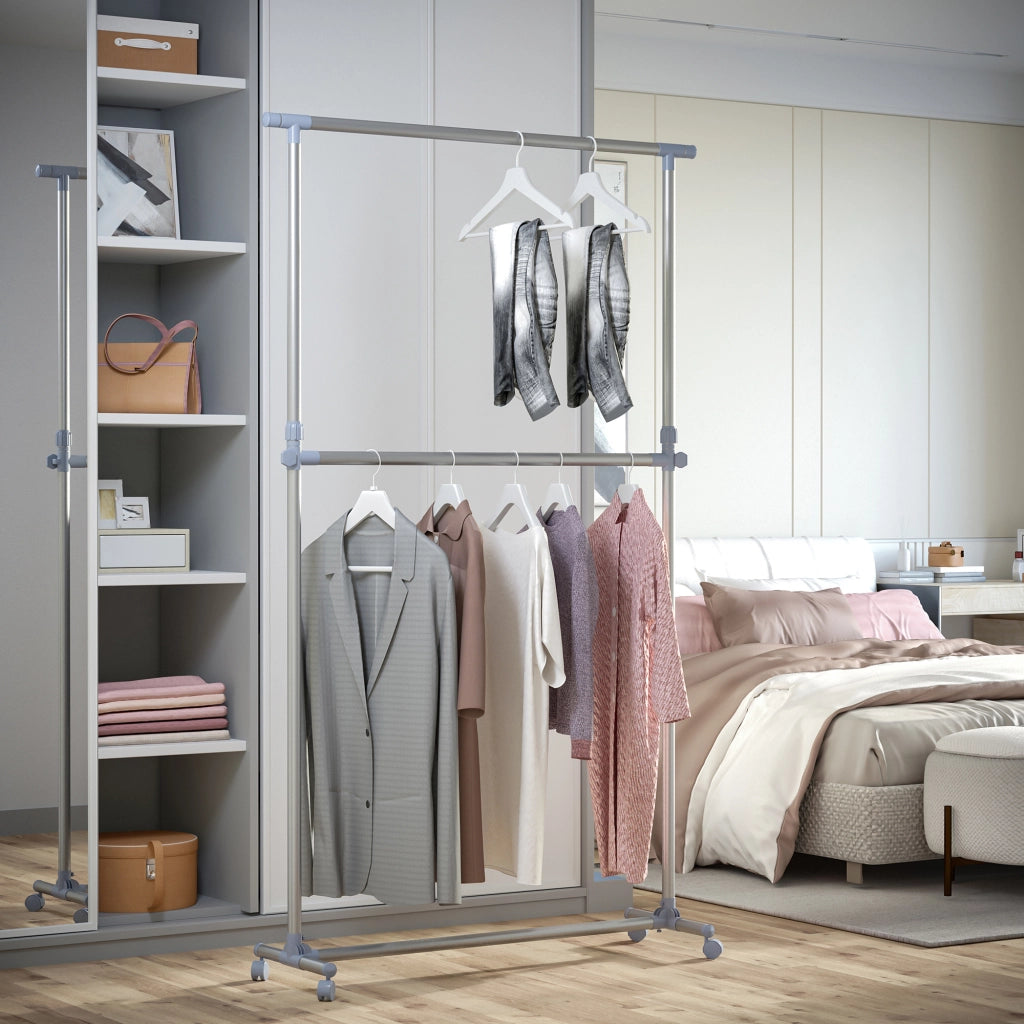 Appendiabiti Stender a Ruote Regolabile ¨C zephmum ¨C Acciaio Inox 165x48x180cm
