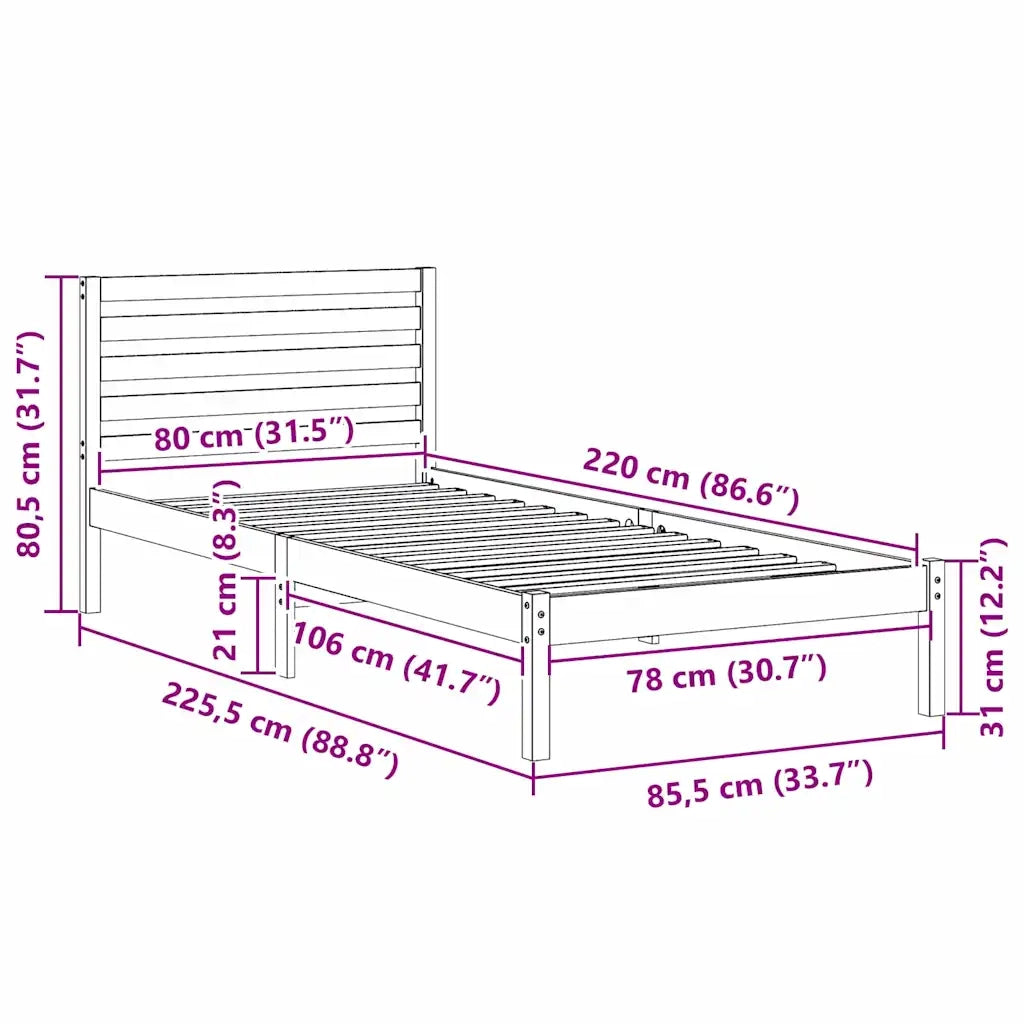 Struttura del letto Marrone cerato 80 x 220 cm Pino massello 872325