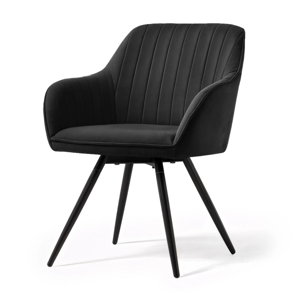 Set di 4 Sedie girevoli in velluto con cuciture TURNO Nero gambe nere