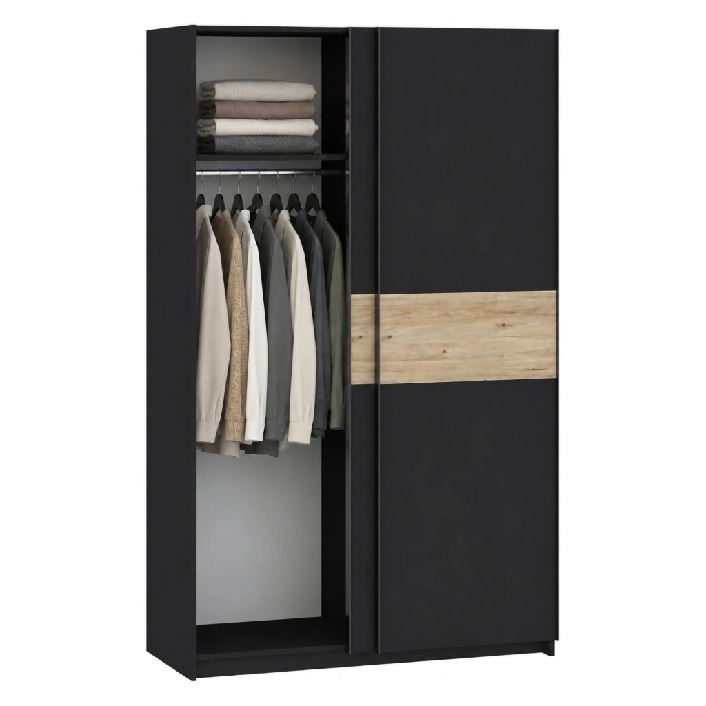 Armadio Camera da Letto Maba, Guardaroba 2 Ante 2 Ripiani, 120x204h cm Nero Antracite