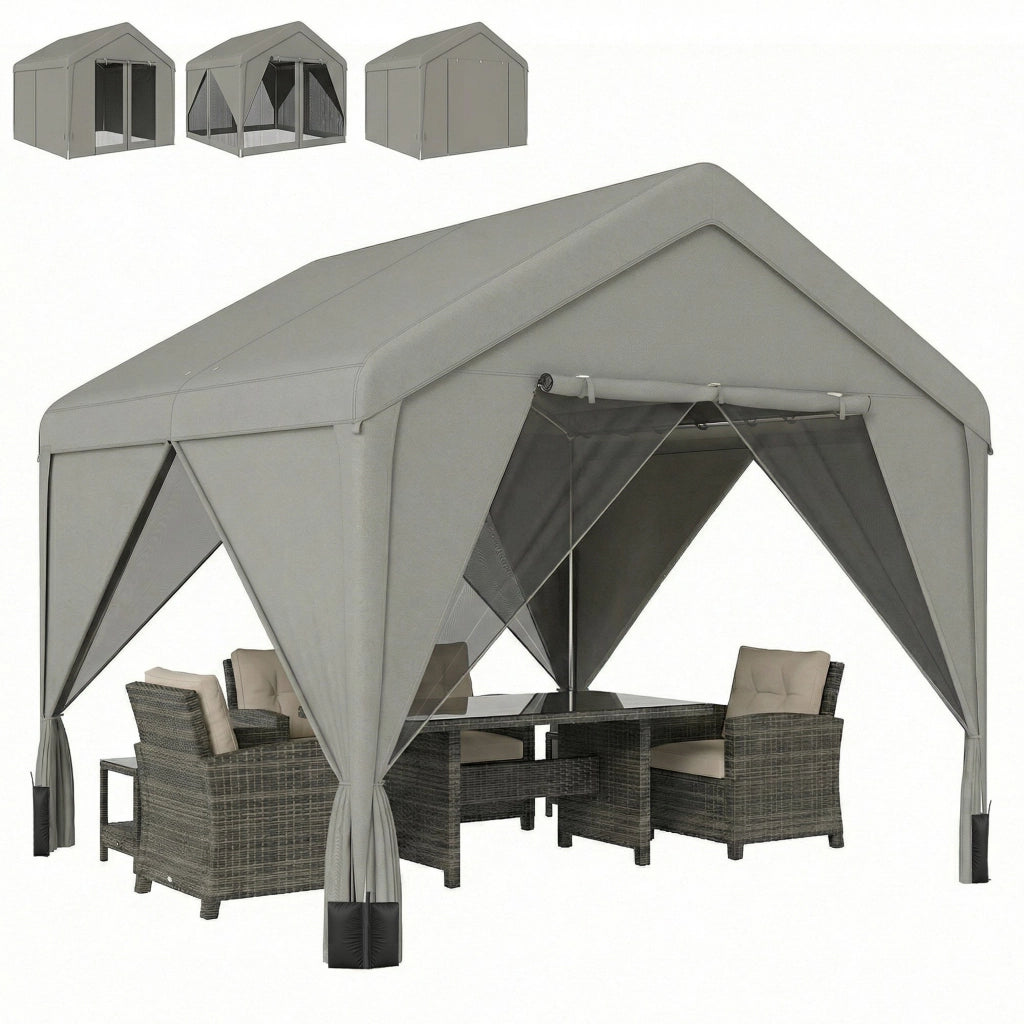 Gazebo da giardino ¨C zephmum ¨C 3x3m grigio acciaio galvanizzato