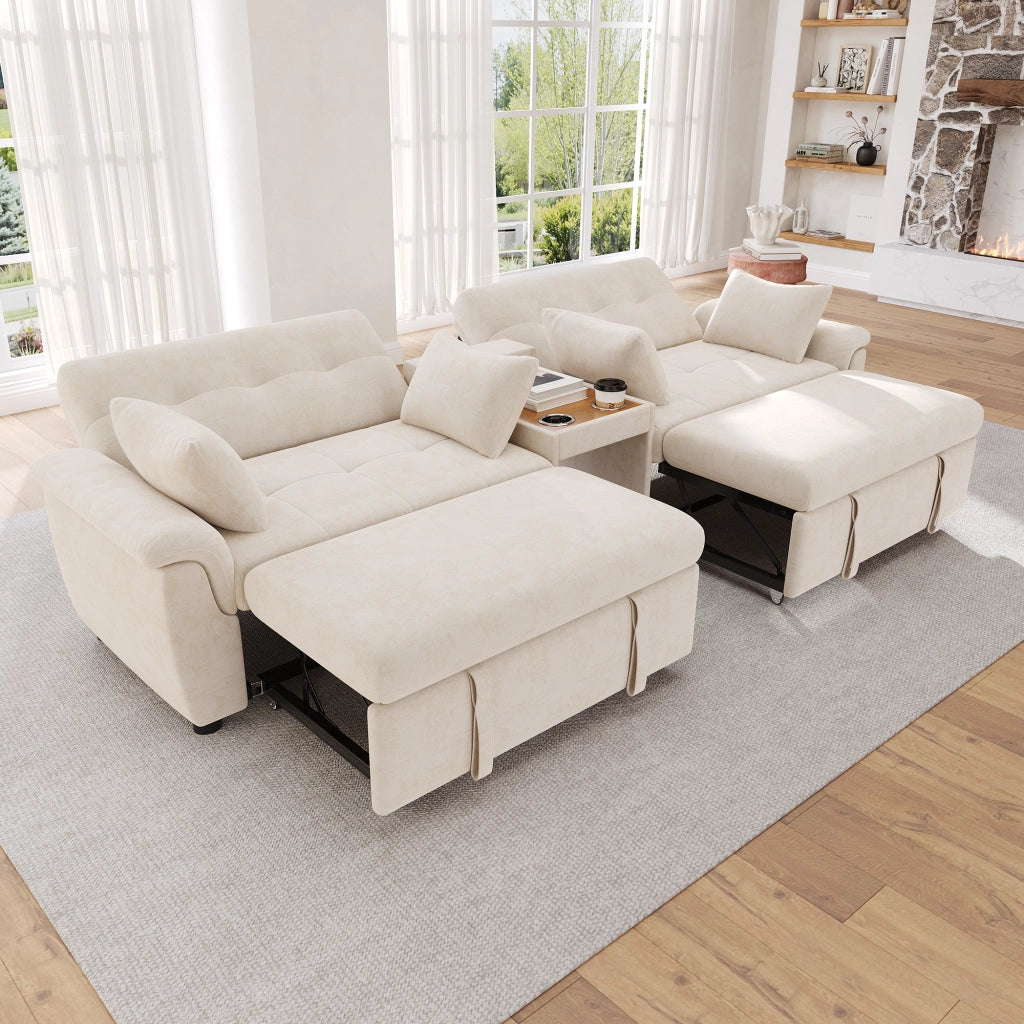 DIVANO LETTO a U estraibile 284x138x89 cm Chenille Beige